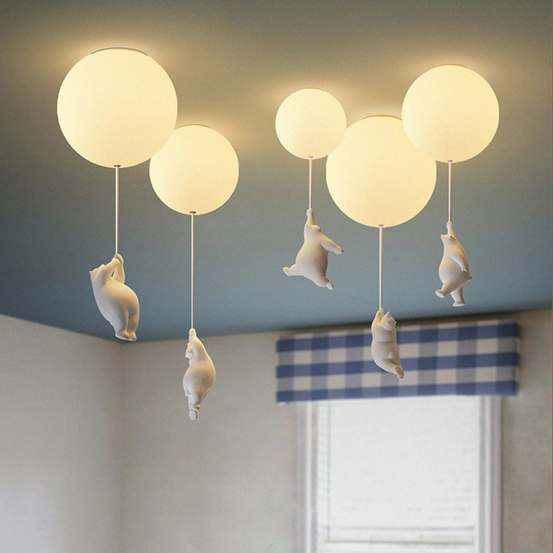 Modern Bear Ceiling Light 1-Light Ceiling Mount Light with Glass Shade for Kid's Room