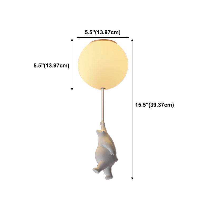 Modern Bear Ceiling Light 1-Light Ceiling Mount Light with Glass Shade for Kid's Room
