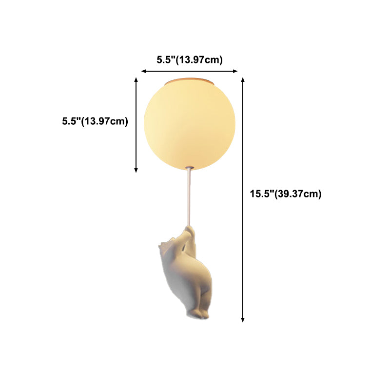 Modern Bear Ceiling Light 1-Light Ceiling Mount Light with Glass Shade for Kid's Room