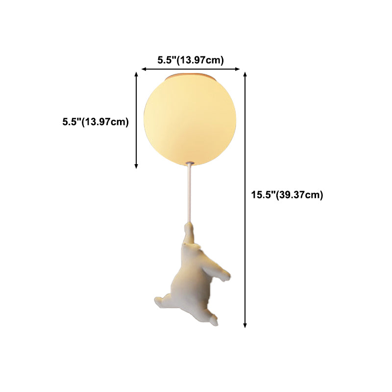 Modern Bear Ceiling Light 1-Light Ceiling Mount Light with Glass Shade for Kid's Room