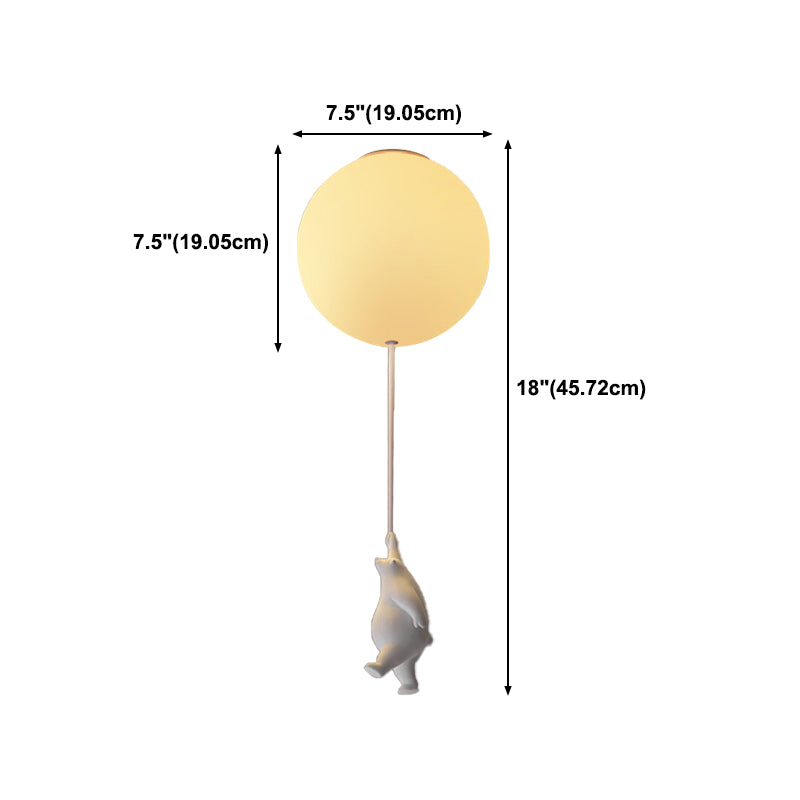 Modern Bear Ceiling Light 1-Light Ceiling Mount Light with Glass Shade for Kid's Room