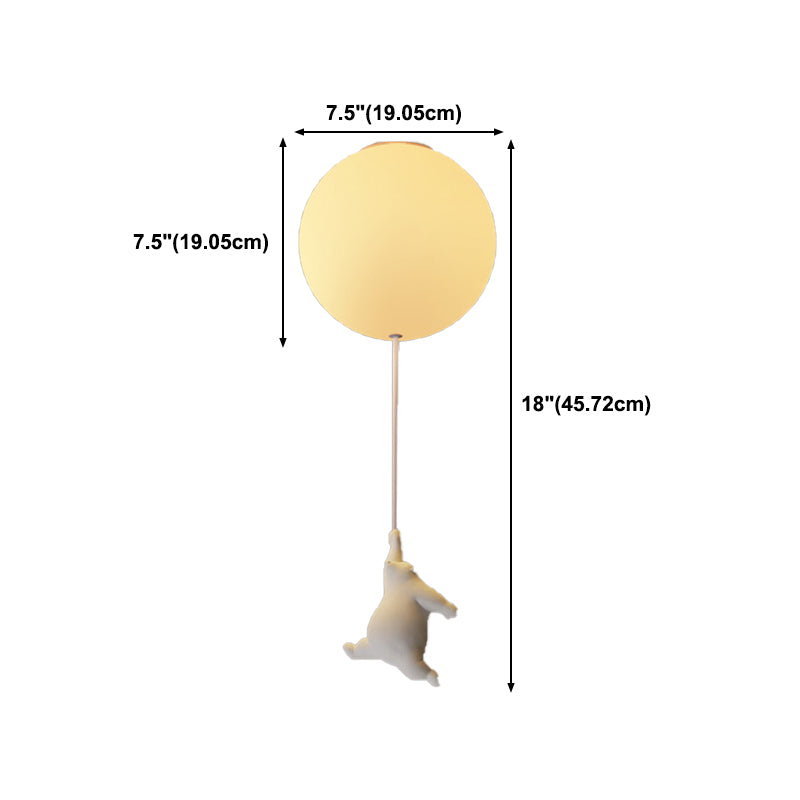 Modern Bear Ceiling Light 1-Light Ceiling Mount Light with Glass Shade for Kid's Room