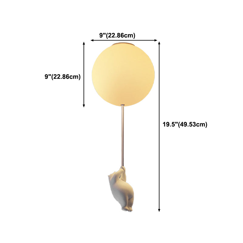Modern Bear Ceiling Light 1-Light Ceiling Mount Light with Glass Shade for Kid's Room