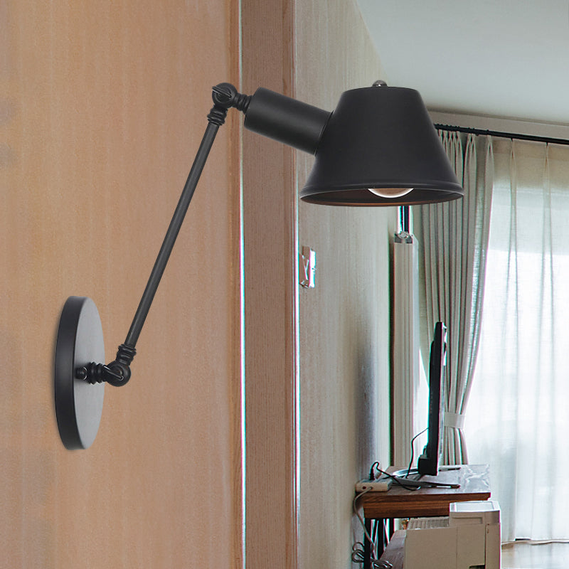 Black 1 Bulbe Mur Wall Lampe Farmhouse Ferme Iron Bell Mur Wall Mount Lightture avec 8 "/ 12" de long bras swing