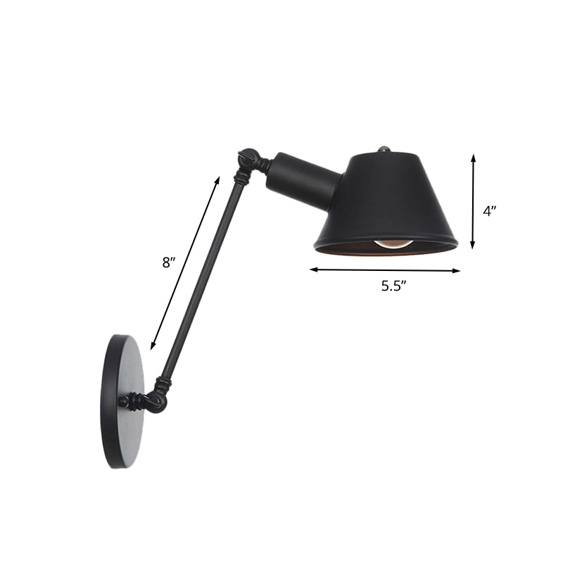 Lámpara de pared de bulbo 1 negro Lámpara de montaje de pared de campanilla de hierro con brazo de 8 "/12" de larga duración