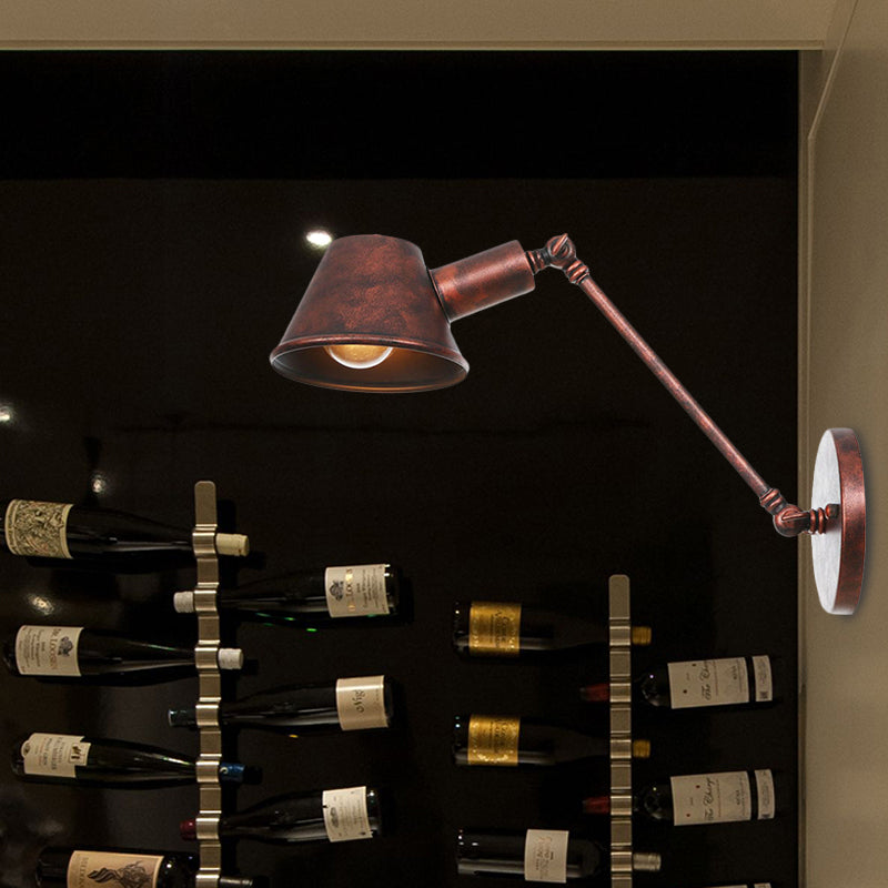 Antiquierte Glockenleuchte -Beleuchtungsbehandlung 1 Leichte Eisenwandlampe in Rost mit Schwungarm für Schlafzimmer, 8 "/12" lang