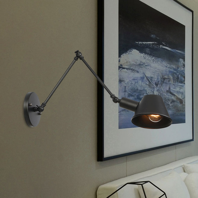 1 Bulb Wall Light Sconce Industrial Bar Wall Mounted Lamp with Bell Metal Shade in Black, 6"+6"/12"+6" Length of Swing Arm