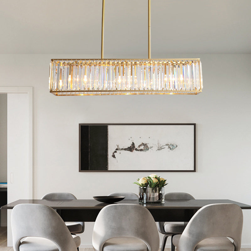 Modern Style Rectangle Shape Island Lights Crystal 3/4 Lights Pendant Light in Gold