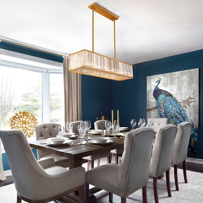 Modern Style Rectangle Shape Island Lights Crystal 3/4 Lights Pendant Light in Gold