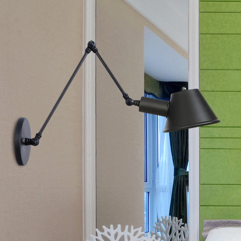 1 Bulb Wall Light Sconce Industrial Bar Wall Mounted Lamp with Bell Metal Shade in Black, 6"+6"/12"+6" Length of Swing Arm