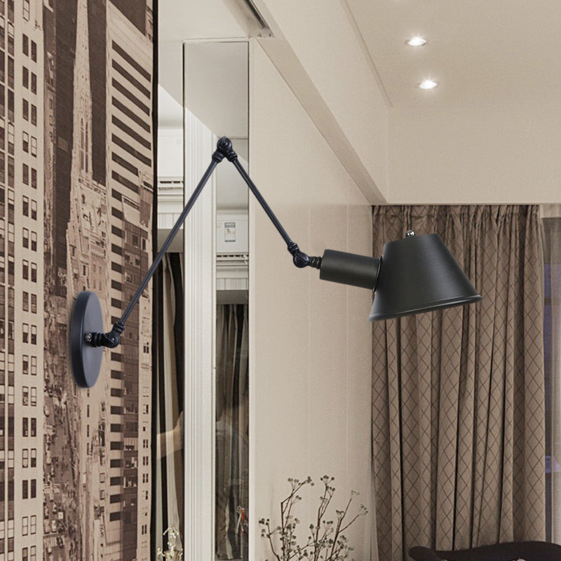 1 Bulb Wall Light Sconce Industrial Bar Wall Mounted Lamp with Bell Metal Shade in Black, 6"+6"/12"+6" Length of Swing Arm