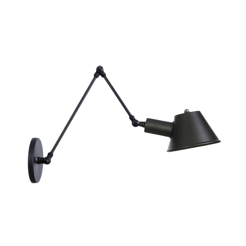 1 Bulb Wall Light Sconce Industrial Bar Wall Mounted Lamp with Bell Metal Shade in Black, 6"+6"/12"+6" Length of Swing Arm