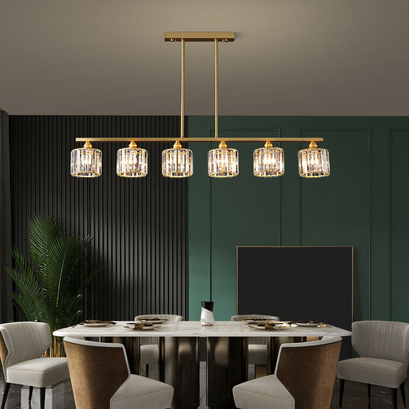 Modern Style Linear Shape Island Lights Crystal 3/5/6 Lights Pendant Light in Gold
