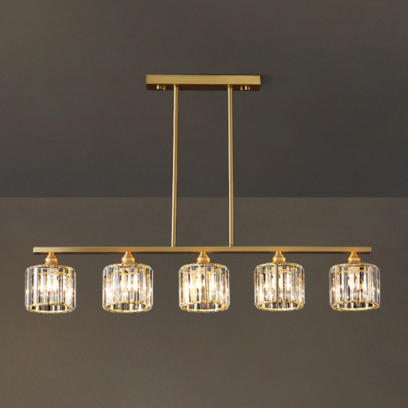 Modern Style Linear Shape Island Lights Crystal 3/5/6 Lights Pendant Light in Gold