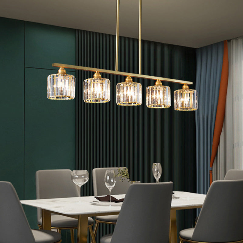 Modern Style Linear Shape Island Lights Crystal 3/5/6 Lights Pendant Light in Gold