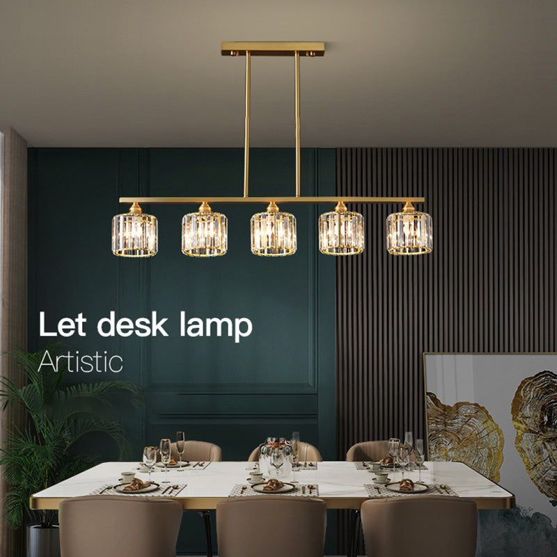 Modern Style Linear Shape Island Lights Crystal 3/5/6 Lights Pendant Light in Gold
