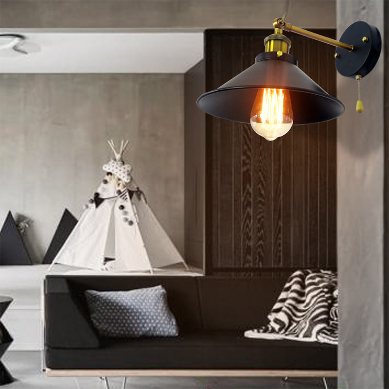 Industrial Tapered Shape Wall Mount Light Fixture Metal Sconce Lamp in Black