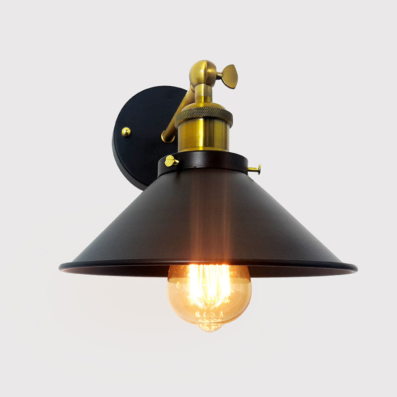 Industrial Tapered Shape Wall Mount Light Fixture Metal Sconce Lamp in Black