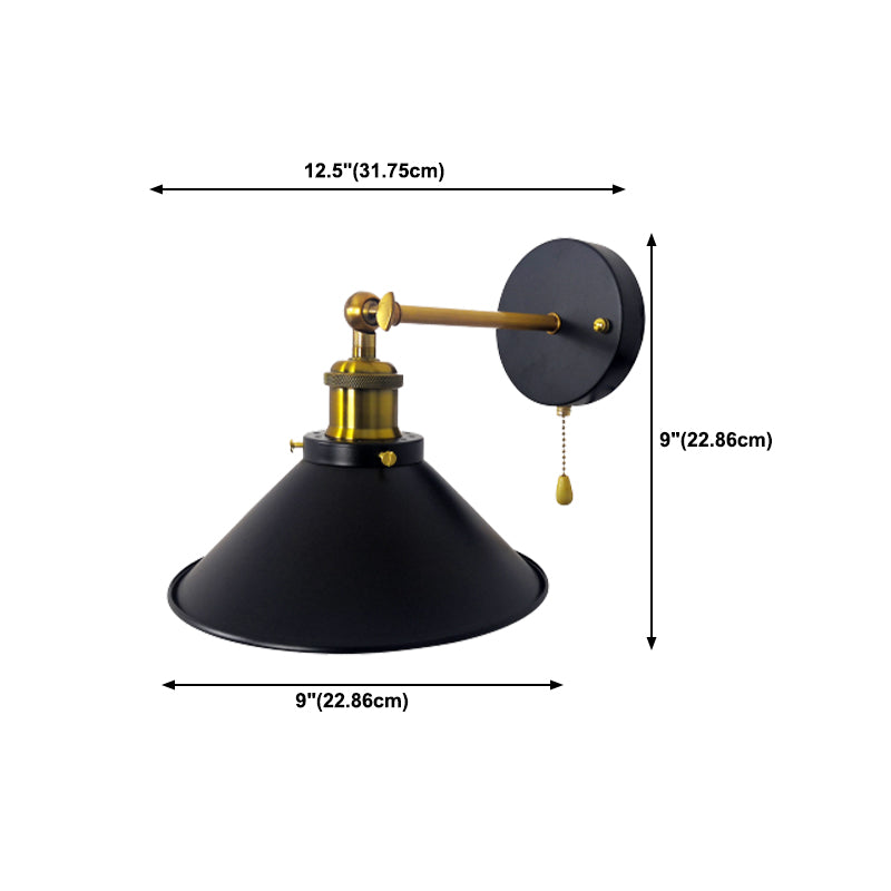 Industrial Tapered Shape Wall Mount Light Fixture Metal Sconce Lamp in Black