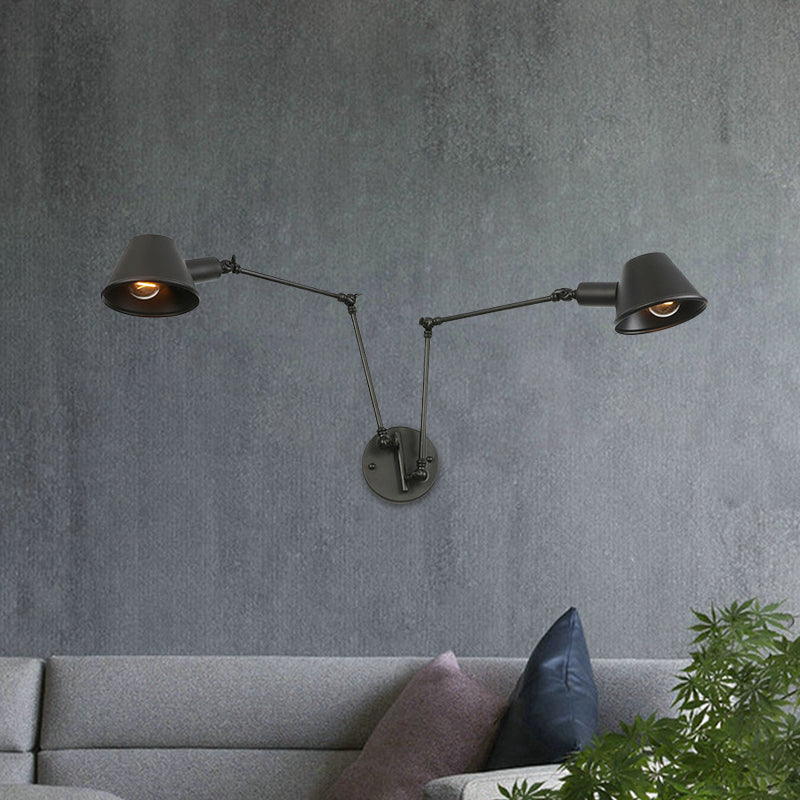 2/3 Lichten Iron SCONCE LICHTING Antiqued Black Finish Slaaparm Slaapkamer Wandlamp met belschaduw
