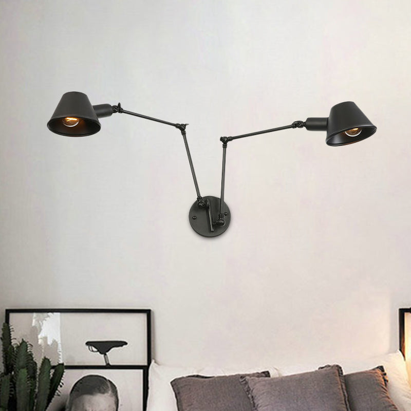 2/3 Lichten Iron SCONCE LICHTING Antiqued Black Finish Slaaparm Slaapkamer Wandlamp met belschaduw