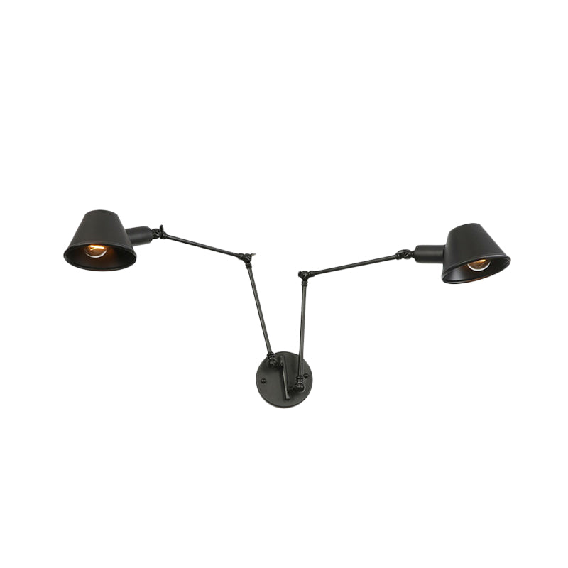 2/3 Lichten Iron SCONCE LICHTING Antiqued Black Finish Slaaparm Slaapkamer Wandlamp met belschaduw