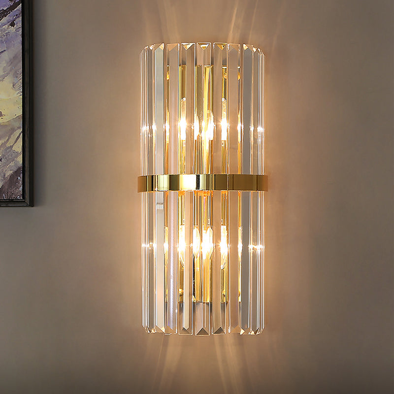 Modern Style Half Cylinder Wall Sconce Crystal 2 Light Sconces for Living Room