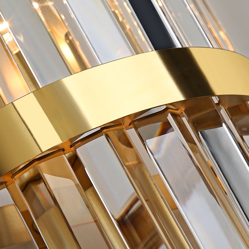 Modern Style Half Cylinder Wall Sconce Crystal 2 Light Sconces for Living Room