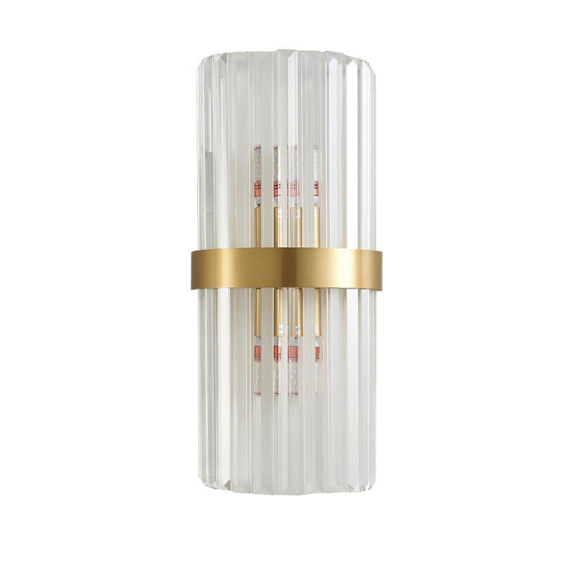 Modern Style Half Cylinder Wall Sconce Crystal 2 Light Sconces for Living Room