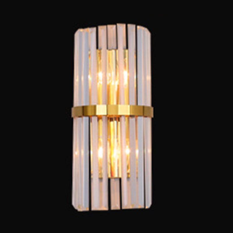 Modern Style Half Cylinder Wall Sconce Crystal 2 Light Sconces for Living Room