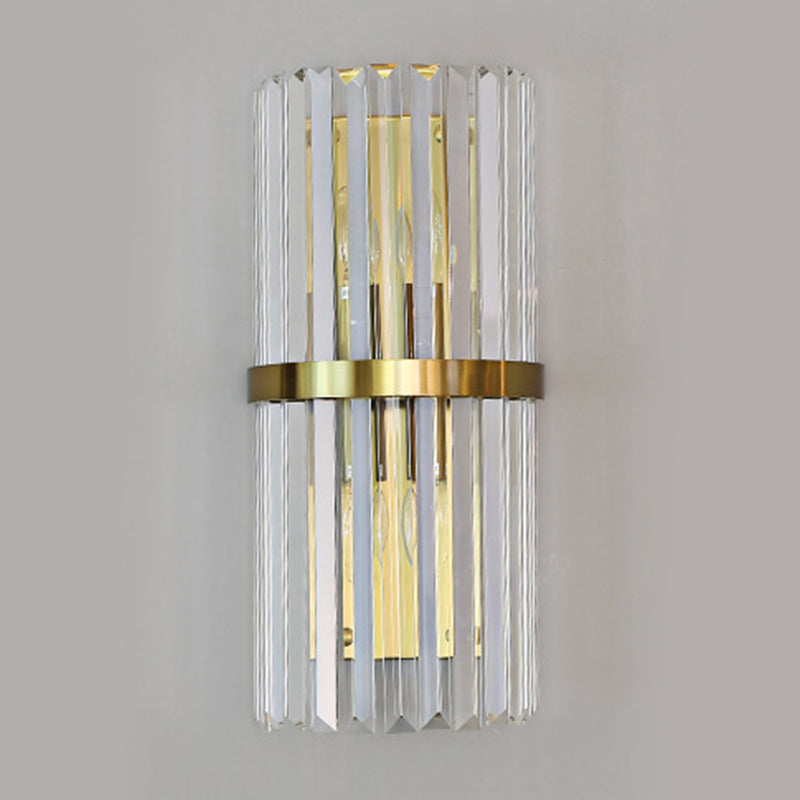 Modern Style Half Cylinder Wall Sconce Crystal 2 Light Sconces for Living Room
