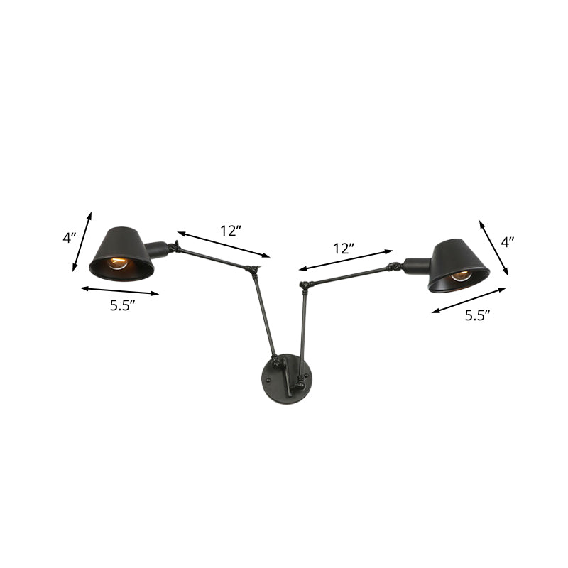 2/3 Lichten Iron SCONCE LICHTING Antiqued Black Finish Slaaparm Slaapkamer Wandlamp met belschaduw