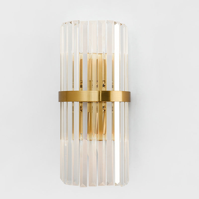 Modern Style Half Cylinder Wall Sconce Crystal 2 Light Sconces for Living Room
