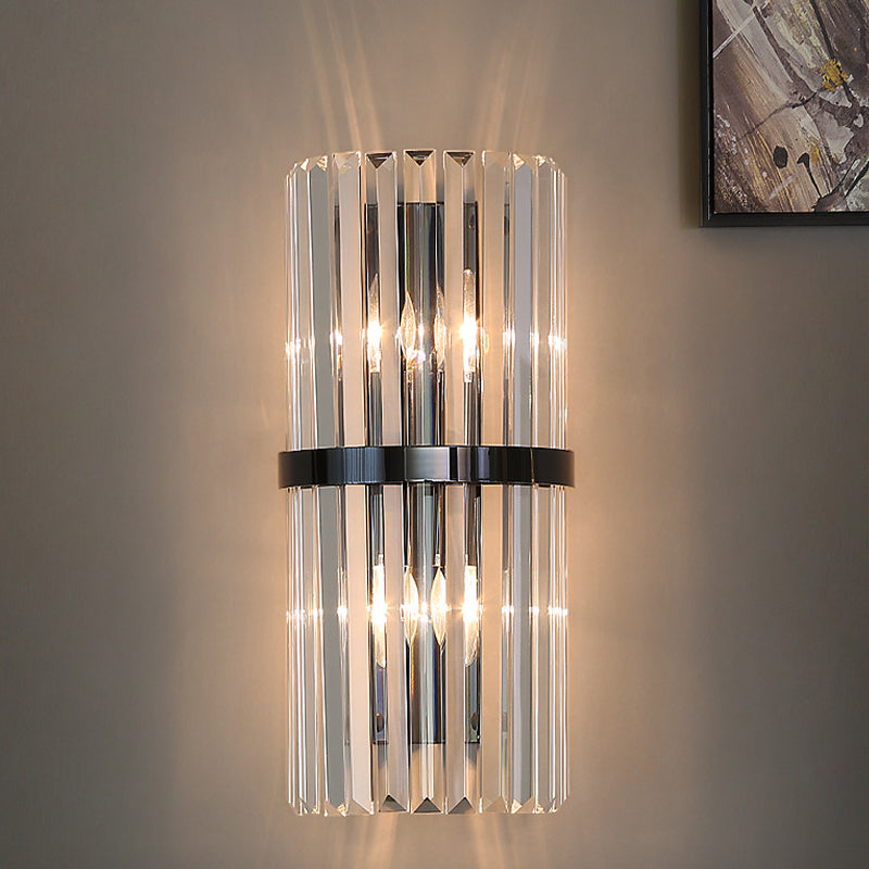 Modern Style Half Cylinder Wall Sconce Crystal 2 Light Sconces for Living Room