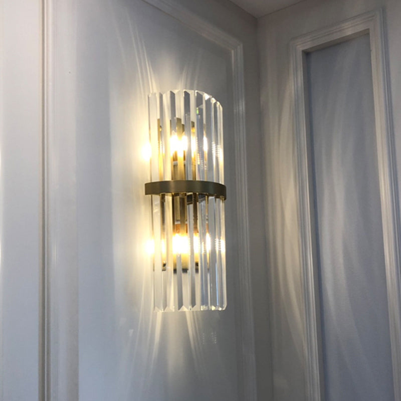 Modern Style Half Cylinder Wall Sconce Crystal 2 Light Sconces for Living Room