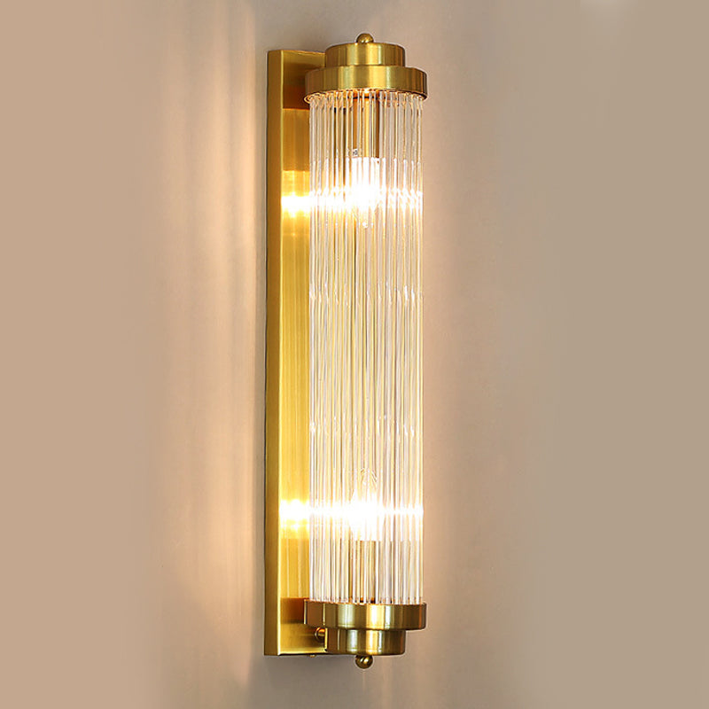 Modern Style Cylinder Wall Sconce Crystal 2 Light Sconces for Living Room