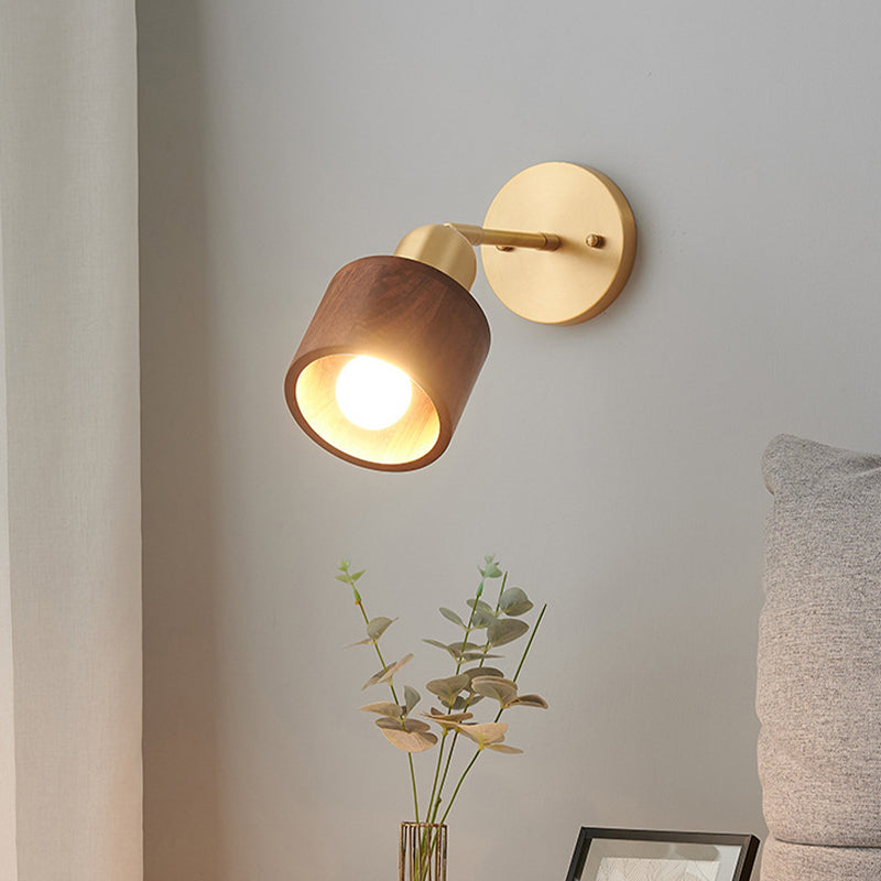 Half Cylinder Shape Wood Wall Light Fixture Modern Style Wall Lamp for Dining Room