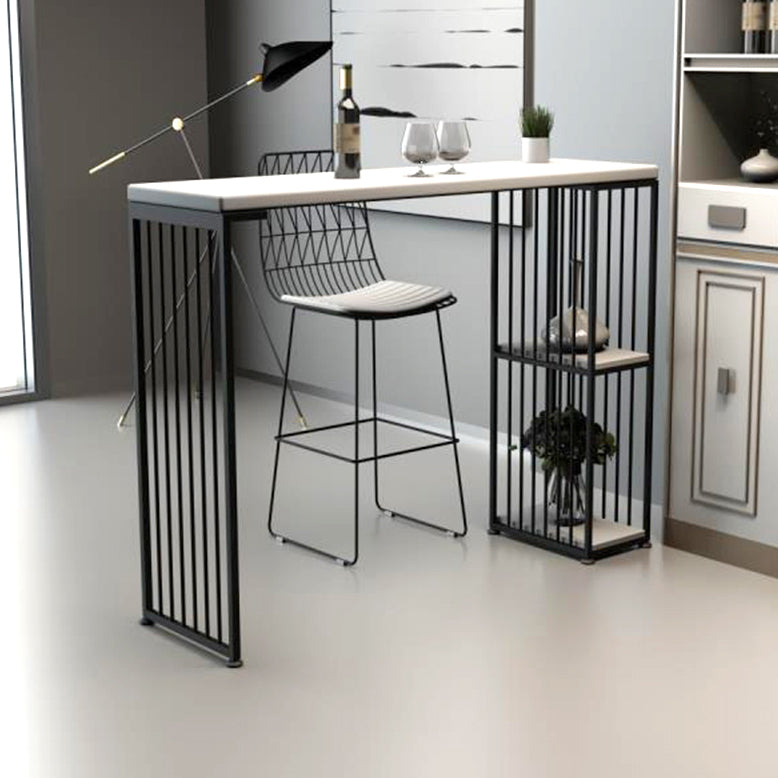 White Rectangle Bar Height Table Artificial Wood Pub Table with 2-shelf