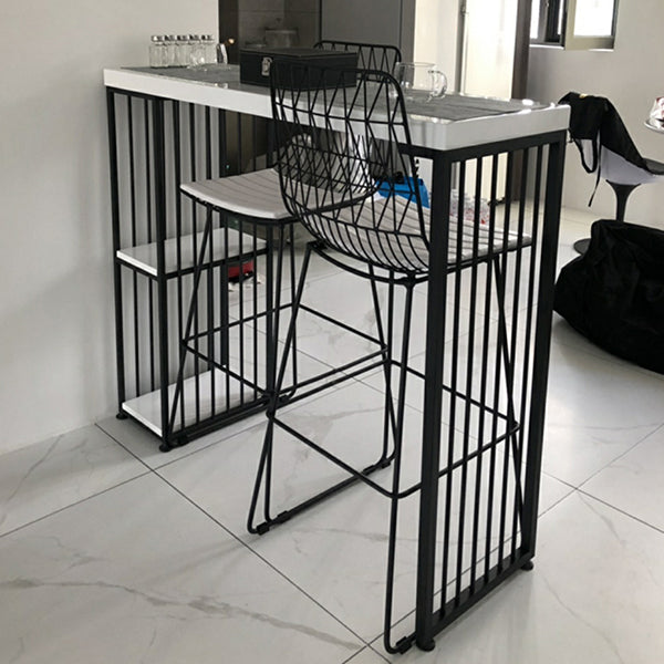 White Rectangle Bar Height Table Artificial Wood Pub Table with 2-shelf