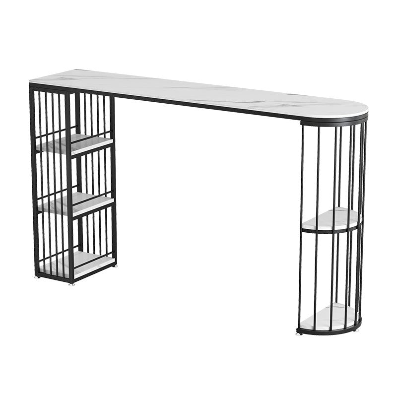 Sintered Stone Bar Height Table White Top Specialty Bistro Table with Shelves