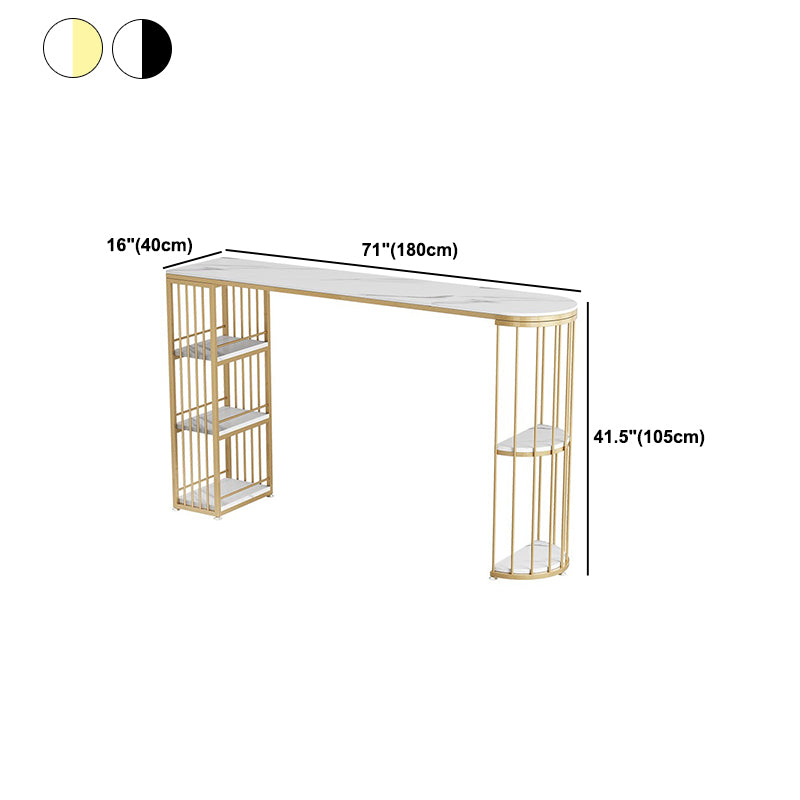 Sintered Stone Bar Height Table White Top Specialty Bistro Table with Shelves
