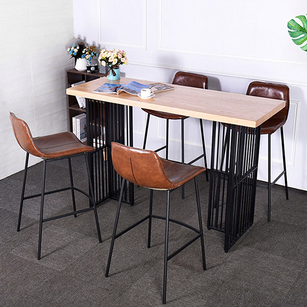 Industrial Rectangle Bistro Table Double Pedestal Solid Wood Bar Height Table in Brown