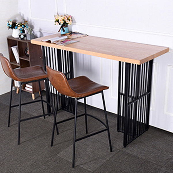 Industrial Rectangle Bistro Table Double Pedestal Solid Wood Bar Height Table in Brown