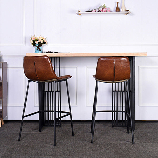 Industrial Rectangle Bistro Table Double Pedestal Solid Wood Bar Height Table in Brown