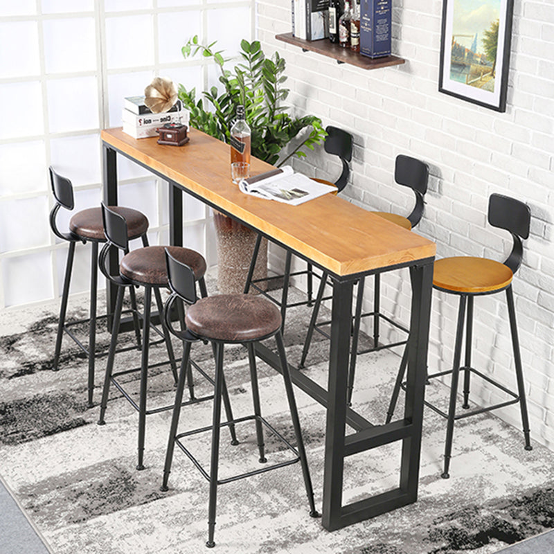 Rectangle Solid Wood Bistro Table Natural Bar Height Pub Table with Footrest