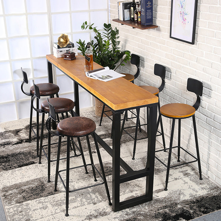 Rectangle Solid Wood Bistro Table Natural Bar Height Pub Table with Footrest