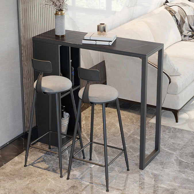 Modern Rectangle Bar Dining Table Stone and Metal Bar Table with Storage Base