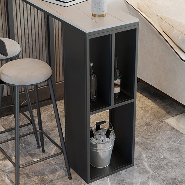 Modern Rectangle Bar Dining Table Stone and Metal Bar Table with Storage Base