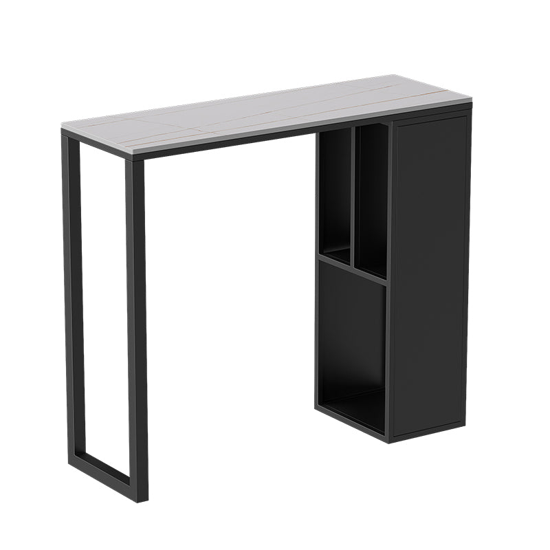 Modern Rectangle Bar Dining Table Stone and Metal Bar Table with Storage Base