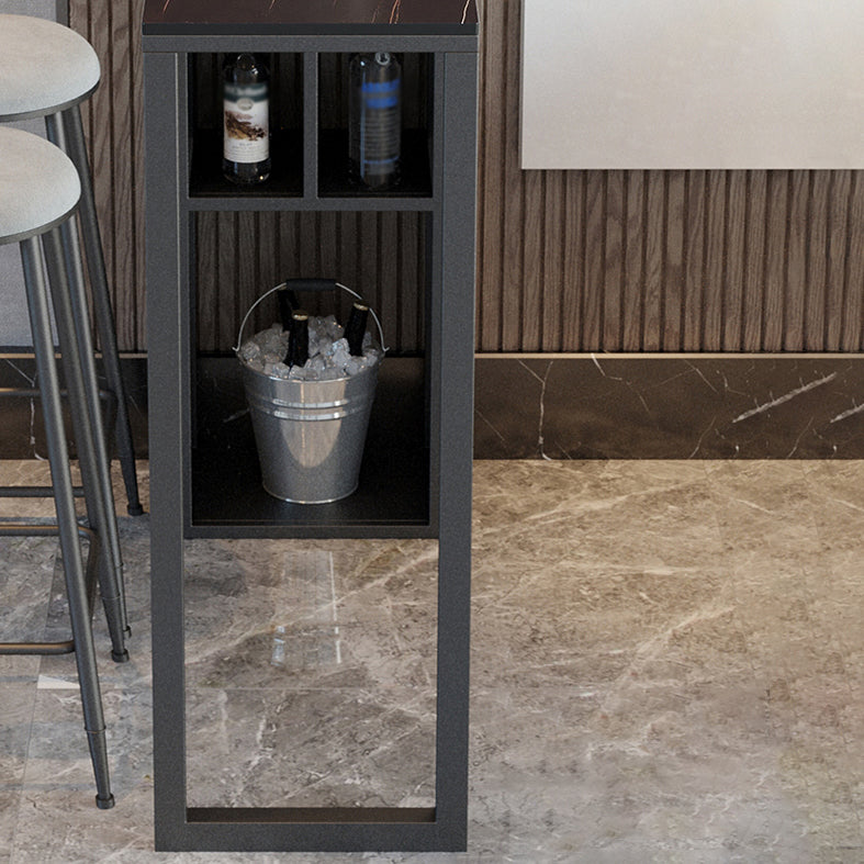 Modern Rectangle Bar Dining Table Stone and Metal Bar Table with Storage Base